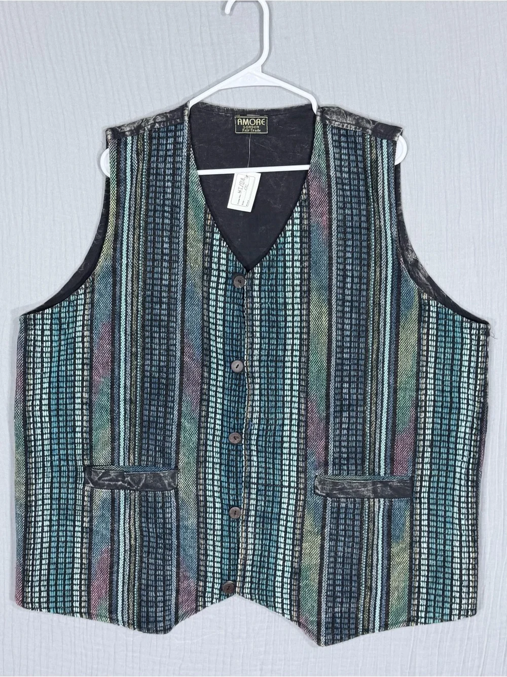 Amore London Fair Trade Woven Stripe Button Front Vest XXL